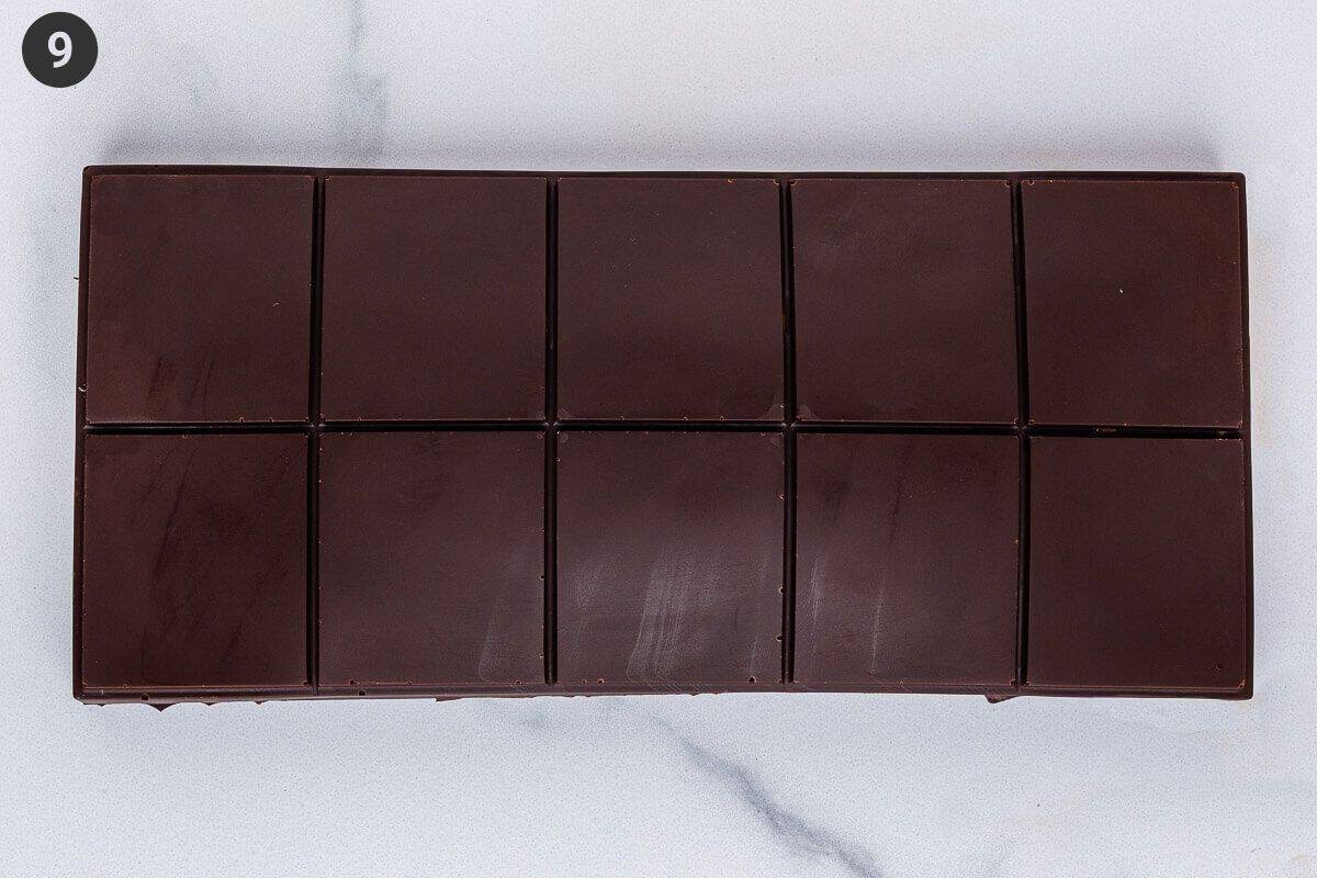 Block of chocolate removed from the mold after setting in the freezer