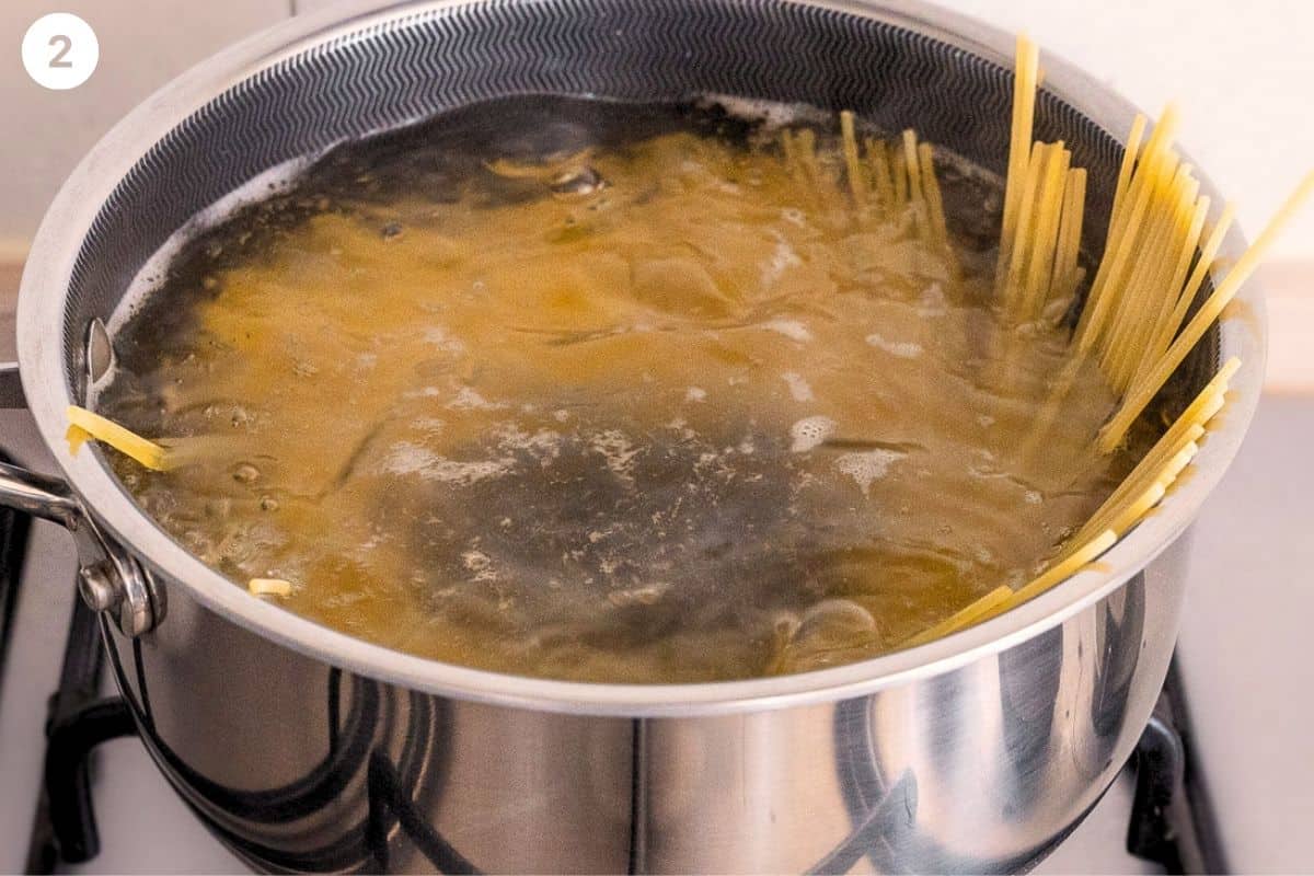 Pasta being boiled in a pot
