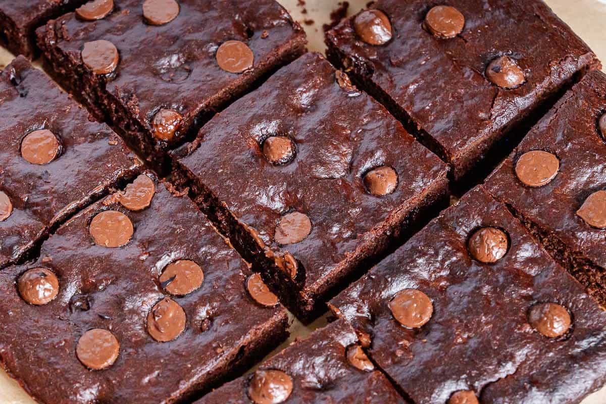Close up of sweet potato brownies pieces