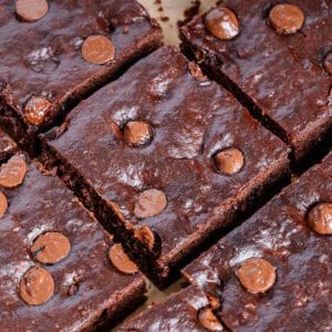 Sweet Potato Brownies sliced with choc chips on top