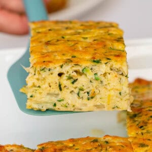 Zucchini Slice coming out of the oven tray