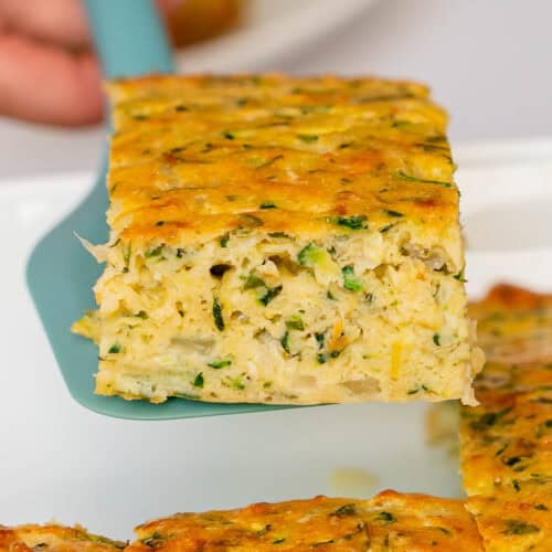 Zucchini Slice coming out of the oven tray