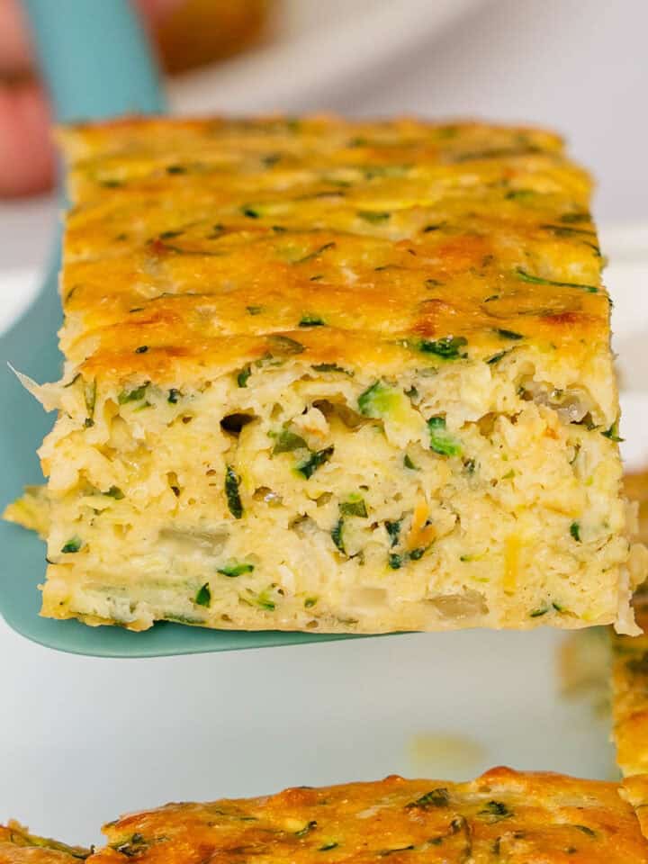 Zucchini Slice coming out of the oven tray