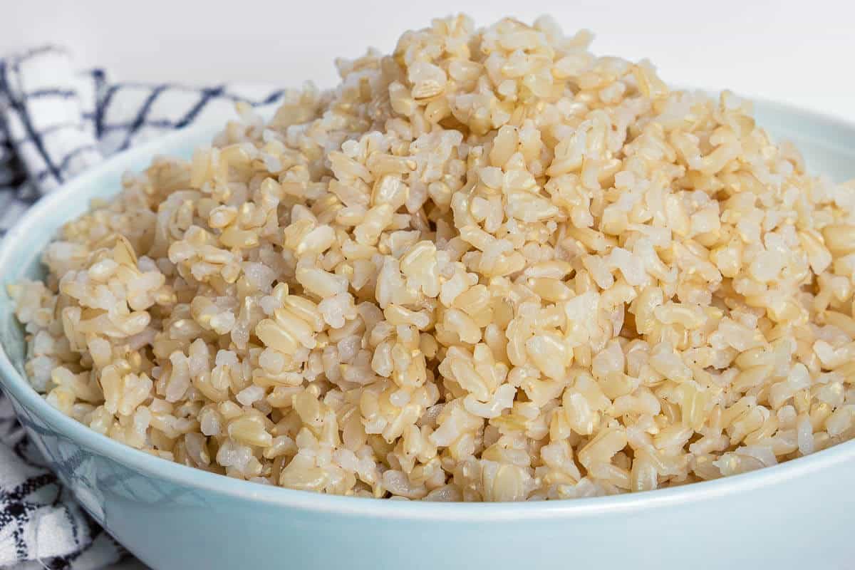 Cooked Brown rice served in a bowl