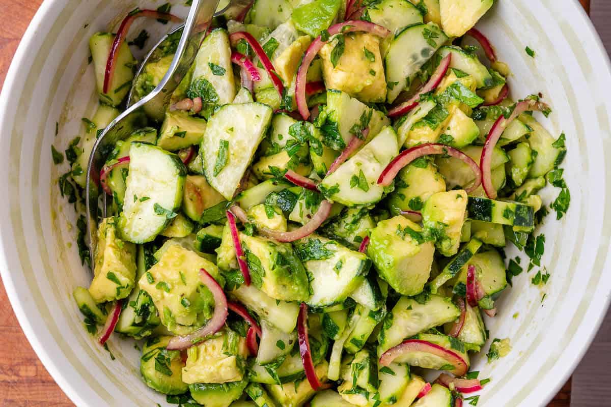 Final Avocado Salad with spoon on the side