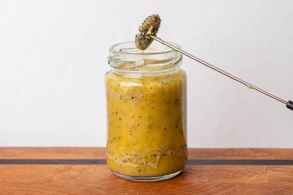 Dressing mixed with a small handheld stick blender