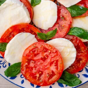 Caprese salad with tomato, mozzarella and fresh basil