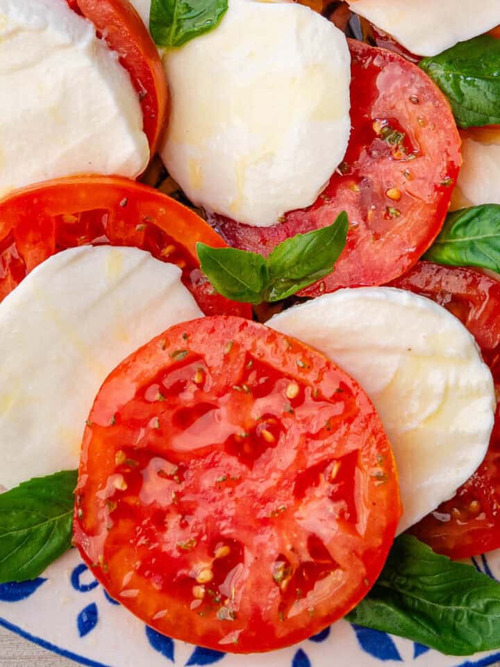 Caprese salad with tomato, mozzarella and fresh basil