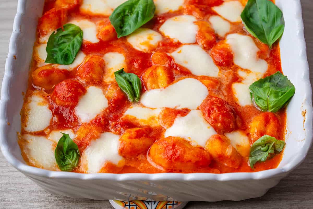 View of tray of Gnocchi alla Sorrentina