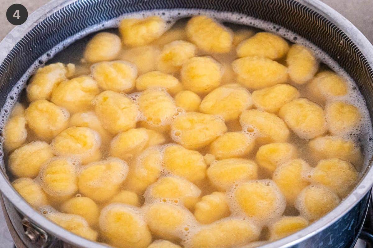 Gnocchi being boiled in salted water