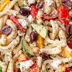 Close up of Greek Pasta Salad