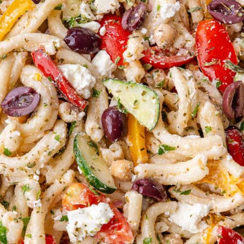Close up of Greek Pasta Salad