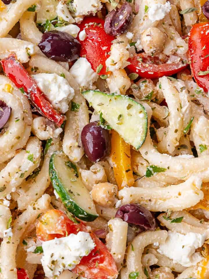 Close up of Greek Pasta Salad