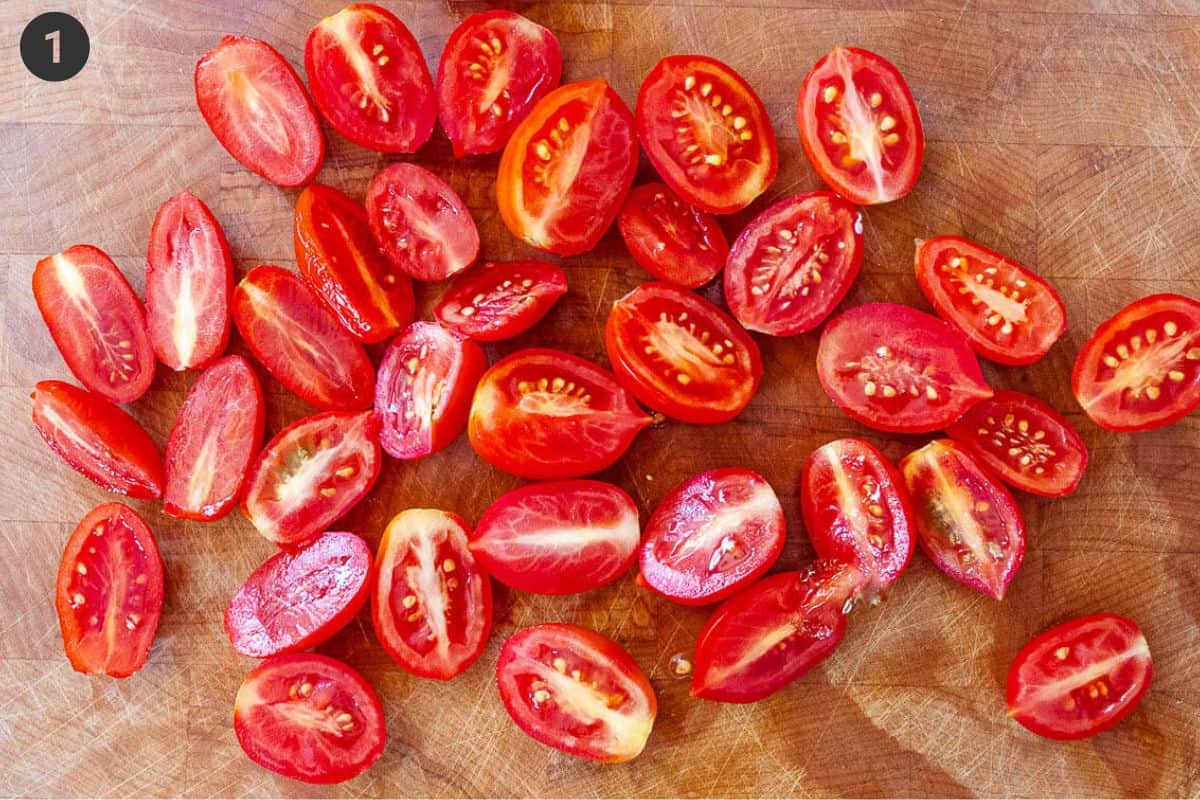 Cherry tomatoes sliced in half