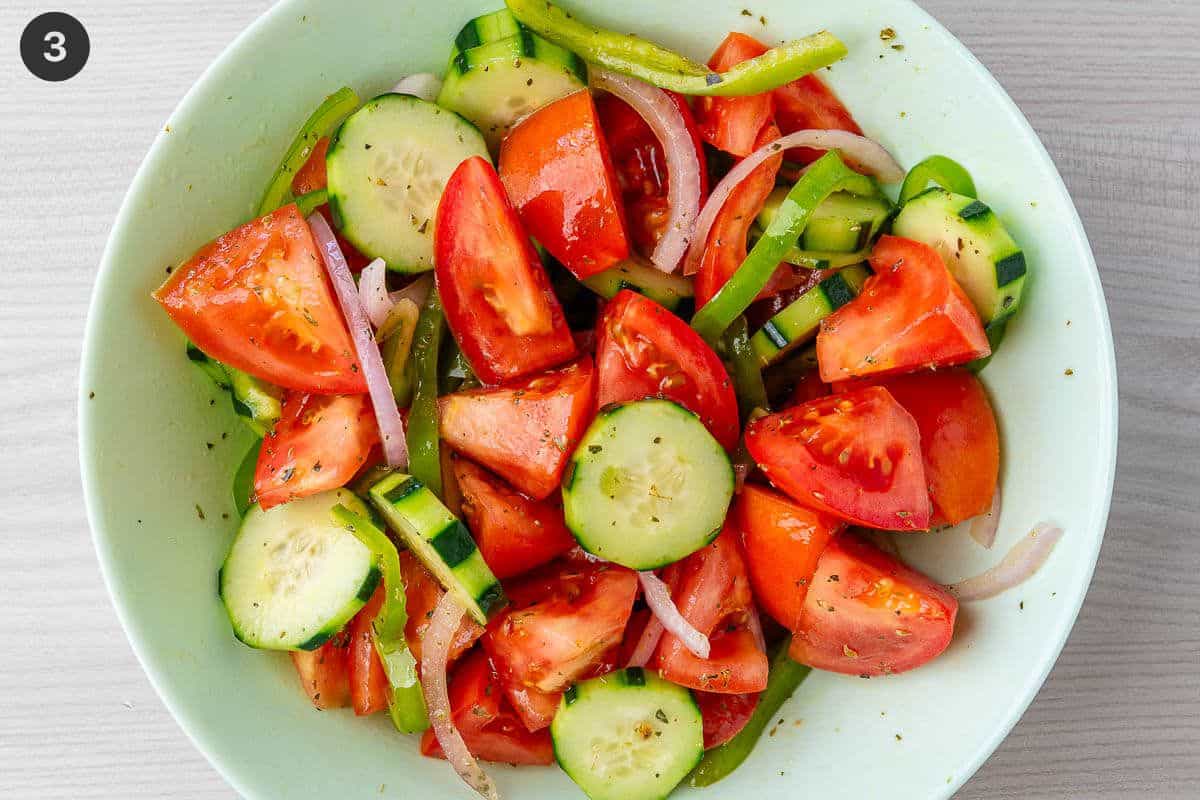 Dressing added to salad ingredients
