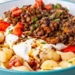 Turkish Pasta with aleppo pepper drizzled on top