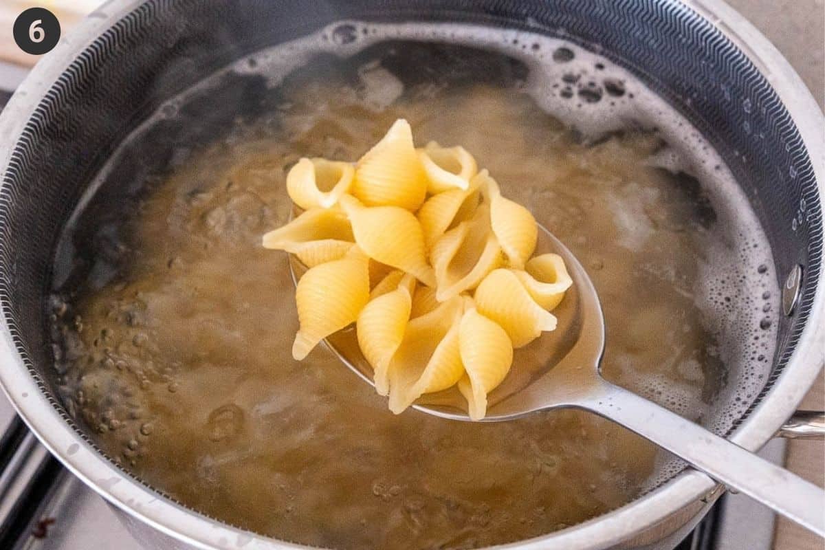 Pasta being boiled in salted water